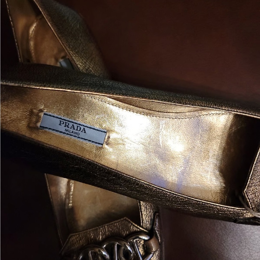 Prada Leather Chain-Link Accents Ballet Flats Women's Size: 6.5 - Picture 12 of 16